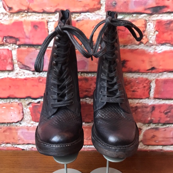 Free People Leather Santa Fe Lace-Up Boot in Black Embossed - Picture 7 of 17